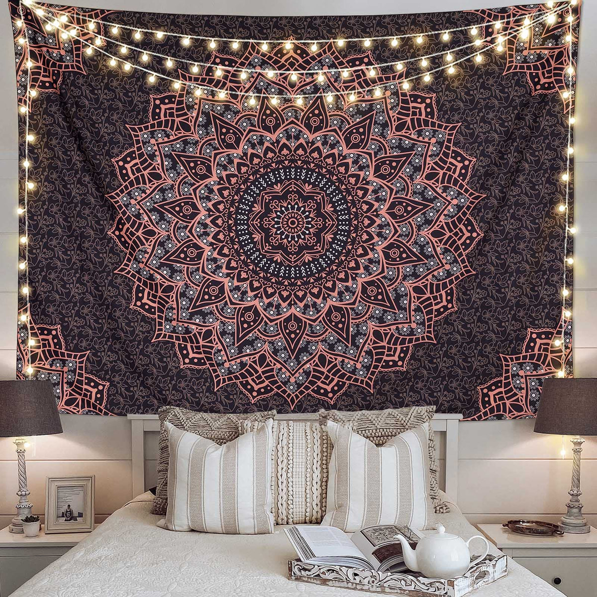 Black Mandala Tapestry Wall Hanging Psychedelic Wall Tapestry Aesthetic Indian Hippie Decor Bohemian Art Boho Home Decoration for Bedroom,Living Room,Dorm