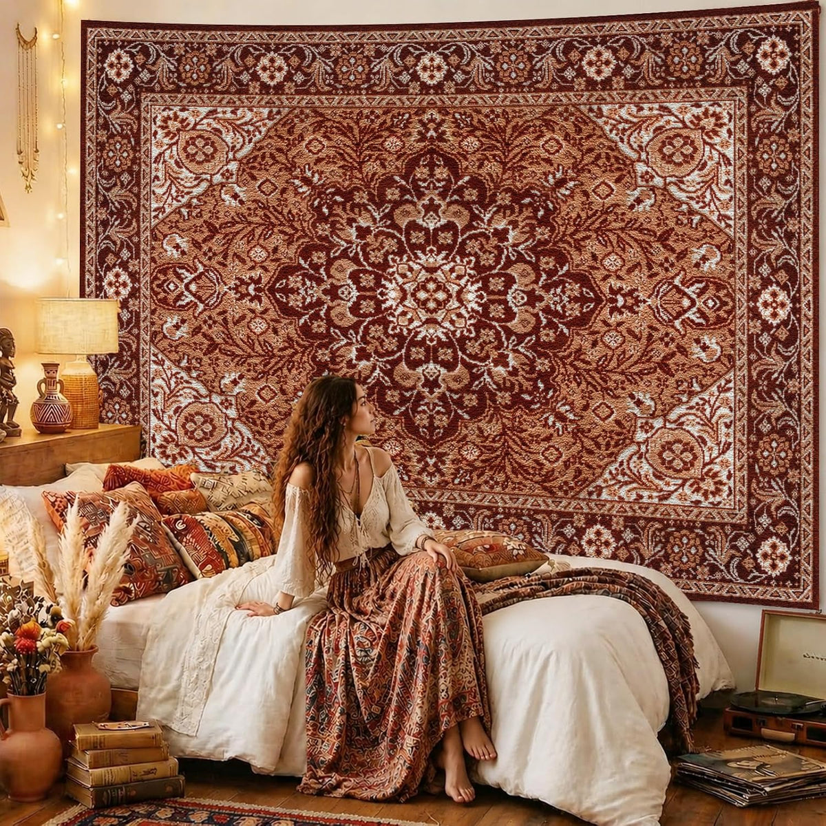 Apdidl Boho Mandala Hippie Wall Tapestry,Orange Vintage Indian Tapestries