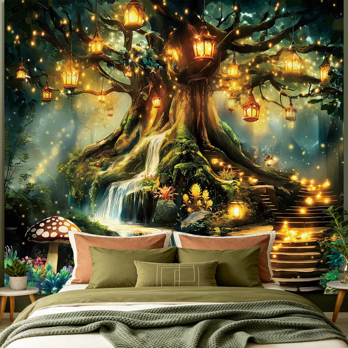 Avinyl Tree of Life Tapestry Wall Hanging, Large Black Sun Moon Tapestries