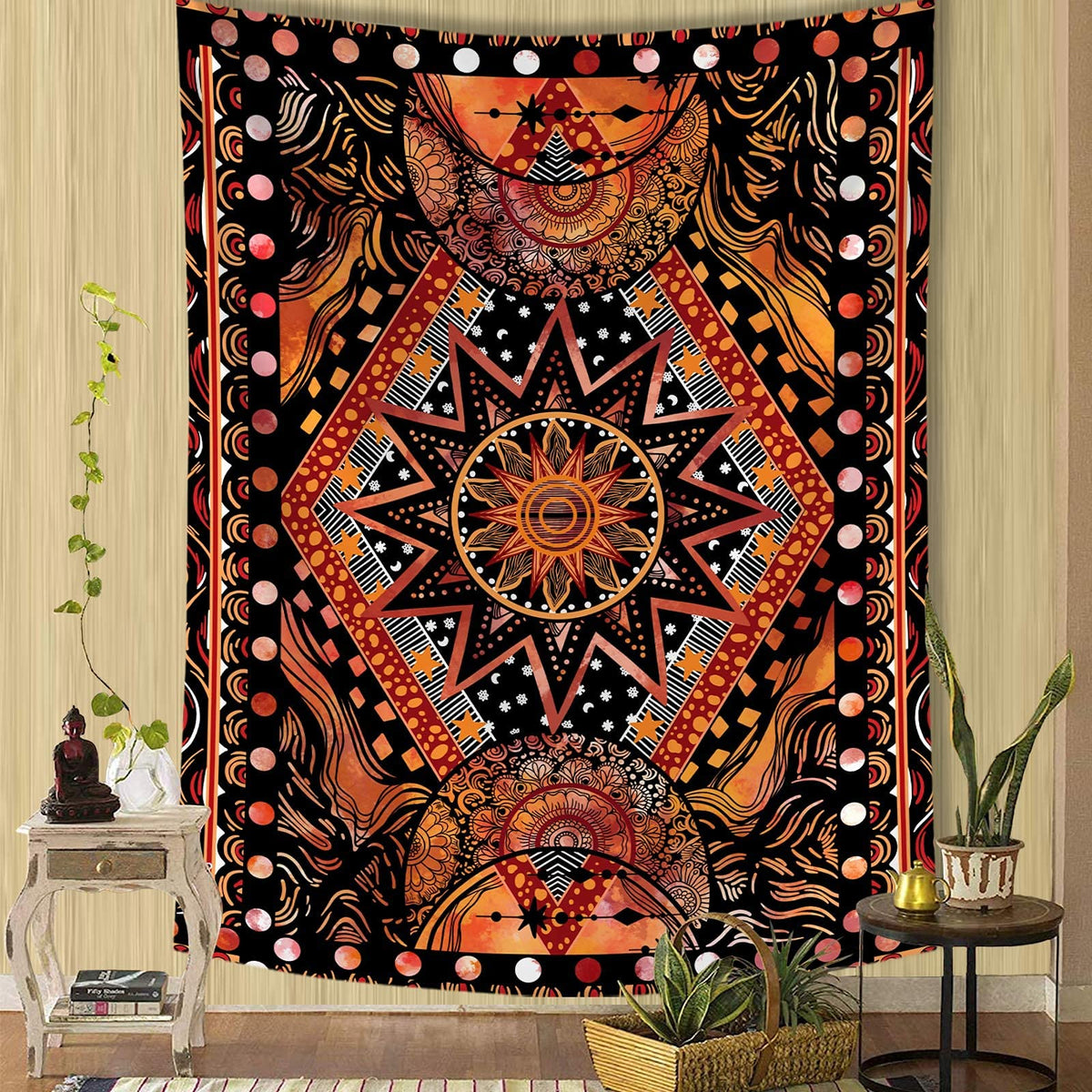 Blacklight Sun and Moon Tapestry Glow in The Dark Neon Hippie Bohemian Tapestries for Bedroom Aesthetic UV Reactive Purple Celestial Tie Dye Tapestry Wall Hanging for Living Room Dorm (40'' × 30'')