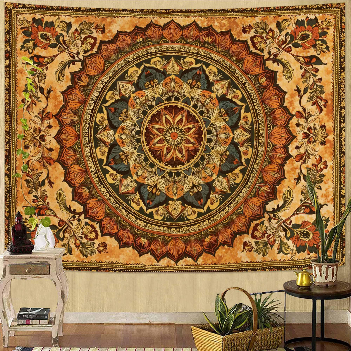 Lifeel Black and White Floral Tapestry, Boho Aesthetic Tapestries, Wall Hanging for Bedroom Living Room Dorm