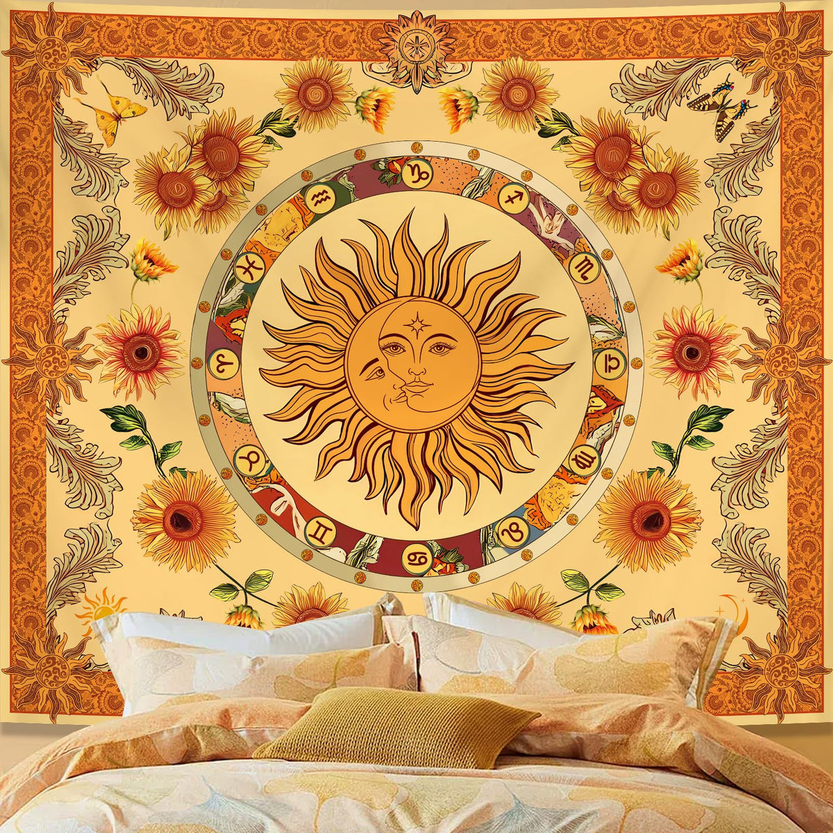 Tichgeim Green Hippie Tapestry Wall Hanging, Large Boho Mandala Tapestries