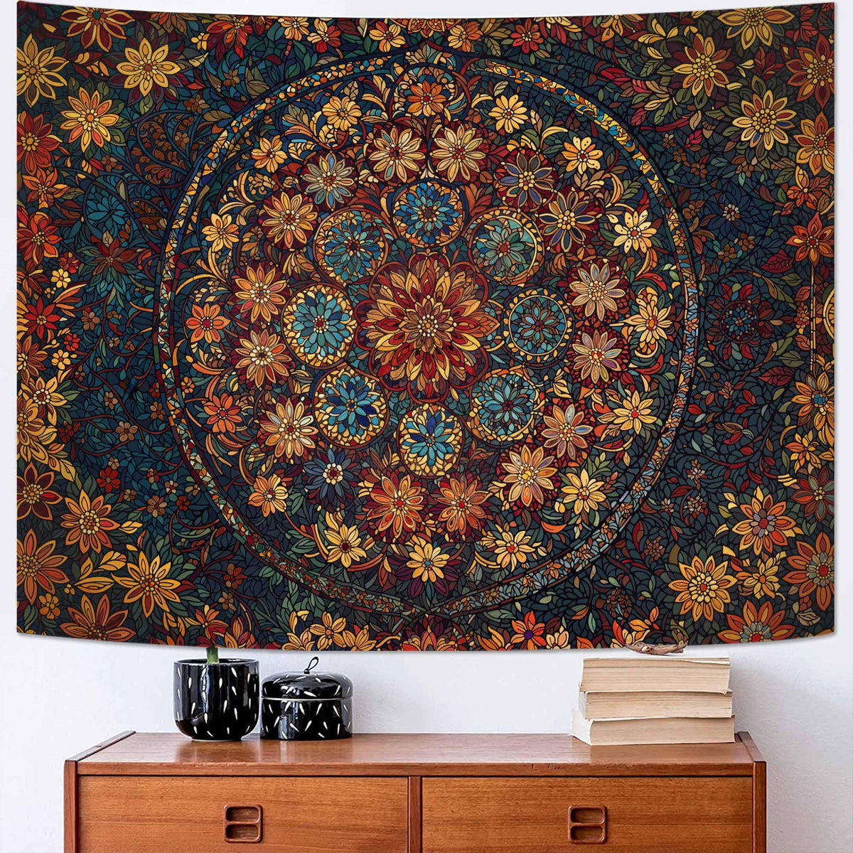 Fowocu Boho Floral Mandala Tapestry Wall Hanging Bohemian Flower Medallion Tapestry Aesthetic Beige Brown Hippie Indian Small Tapestries for Bedroom Living Room Dorm Decor 40 x 30 Inch
