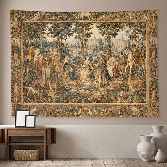 Vintage Medieval Tapestry, Polyester Renaissance Wall Decor 60X40 In