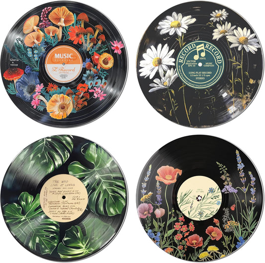 HK Studio Hippie Decor, Posters for Room Aesthetic - Botanical Wall Art, Record Decor, 4pcs 12"