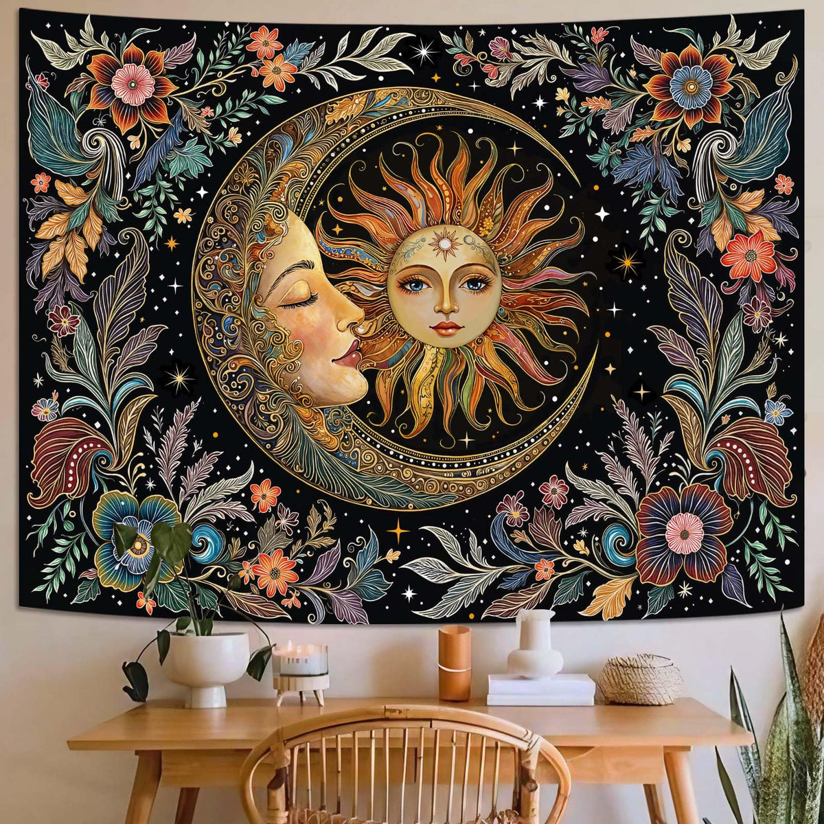 Fungarth Skeleton Butterfly Tapestry Pink Skull Hippie Mushroom Plants Tapestry for Bedroom Moon phase Aesthetic Tapestries Wall Hanging for Living Room Dorm (Pink, 48” x 36”)