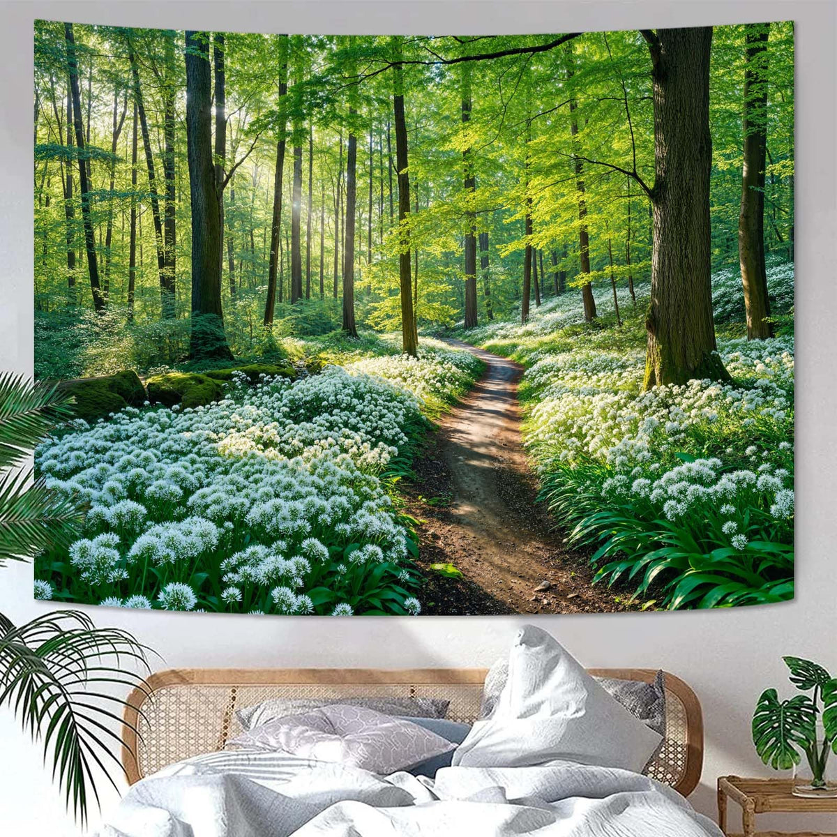 Zussun Nature Forest Tapestry Green Tree Wall Tapestry for Bedroom Aesthetic Plant Stream Pool Landscape Small Tapestries Wall Hanging for Dorm Living Room Decor 48 x 36 Inch