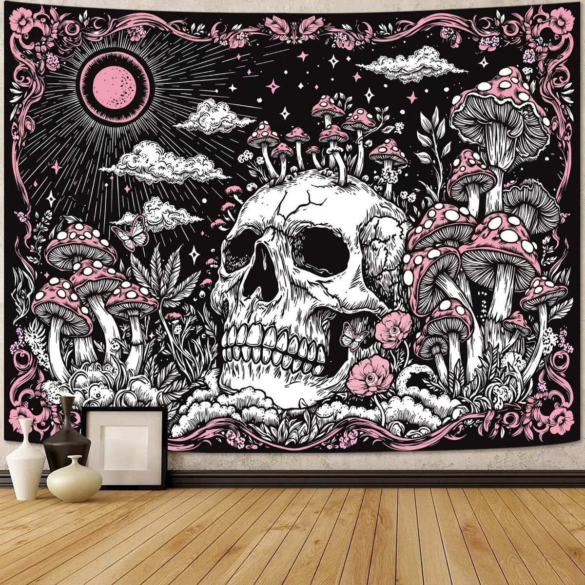 Lifeella Skull Tapestry, Gothic Horror Moon Skeleton Mystic Dark Tapestries for Bedroom Grunge Wall Hanging Black and White 36 x 48 inch