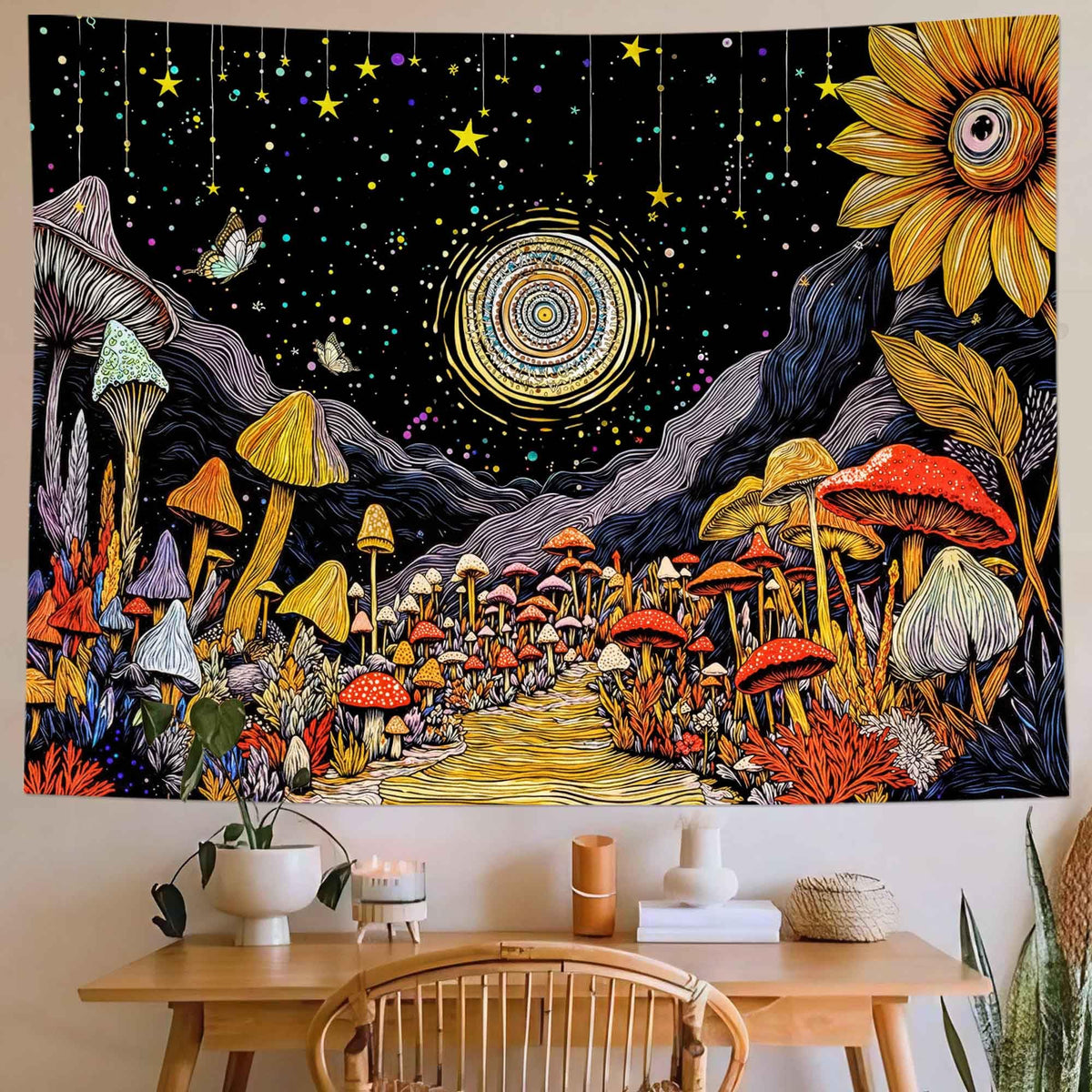 Yeoiat Mushroom Tapestry Hippie Tapestry for Bedroom Cute Tapestries Aesthetic Wall Tapestries Hanging for Bedroom Dorm Living Room (Mushroom, 36.00" X 48.00")