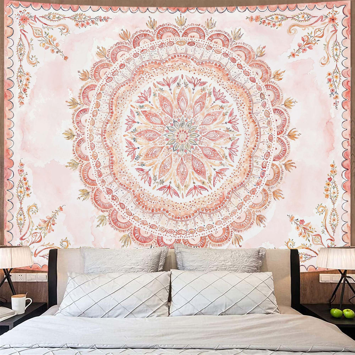 Fowocu Boho Floral Mandala Tapestry Wall Hanging Bohemian Flower Medallion Tapestry Aesthetic Beige Brown Hippie Indian Small Tapestries for Bedroom Living Room Dorm Decor 40 x 30 Inch