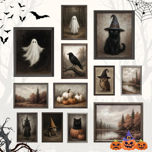 97 Decor Vintage Halloween Wall Art, Ghost and Witchy Posters, Unframed
