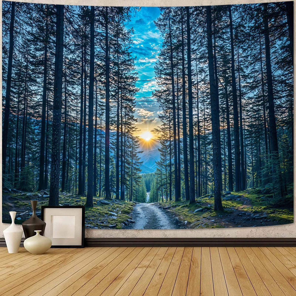 Zussun Nature Forest Tapestry Green Tree Wall Tapestry for Bedroom Aesthetic Plant Stream Pool Landscape Small Tapestries Wall Hanging for Dorm Living Room Decor 48 x 36 Inch