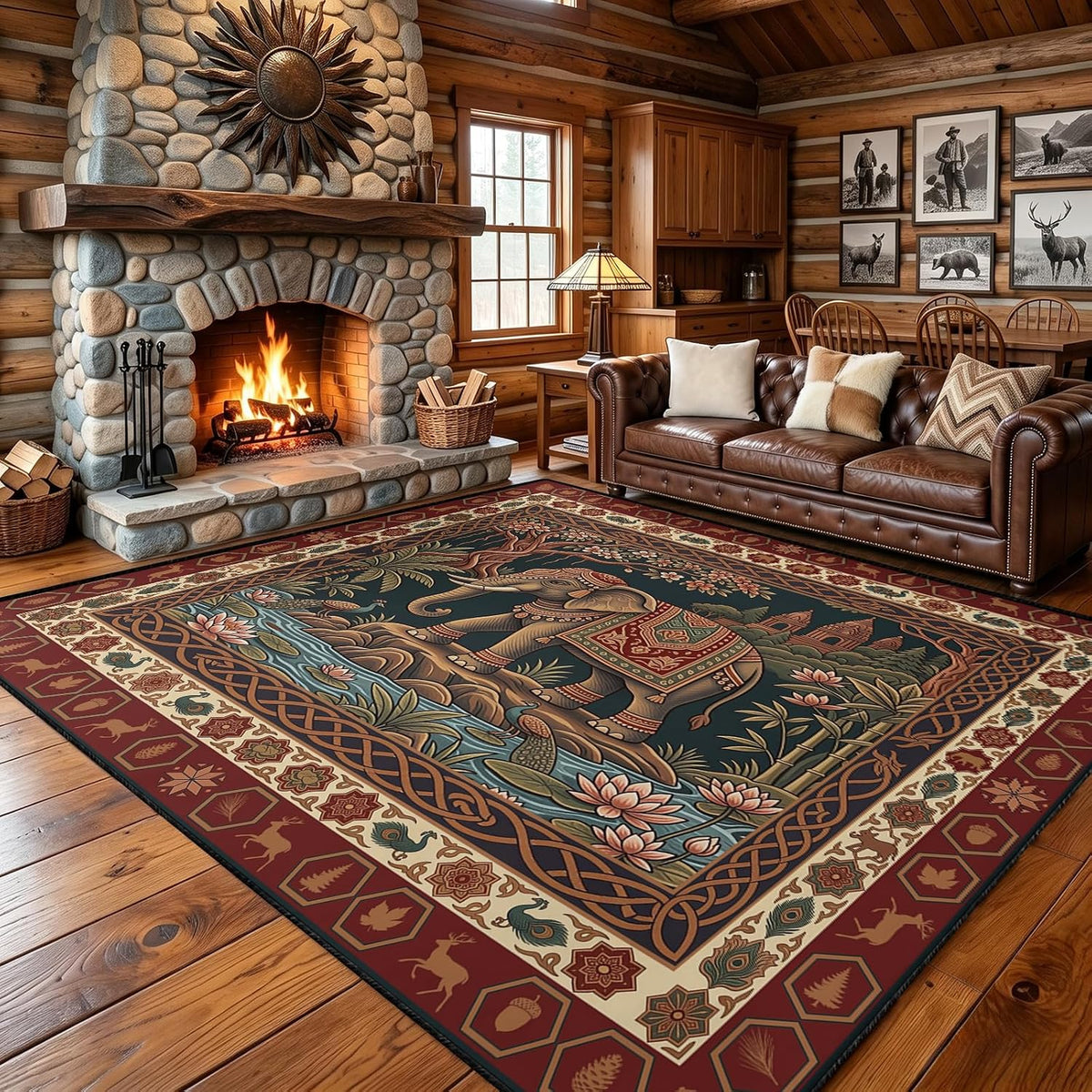 Indian Elephant Area Rug 3x5 Red Vintage Boho Tapestry Style Carpet