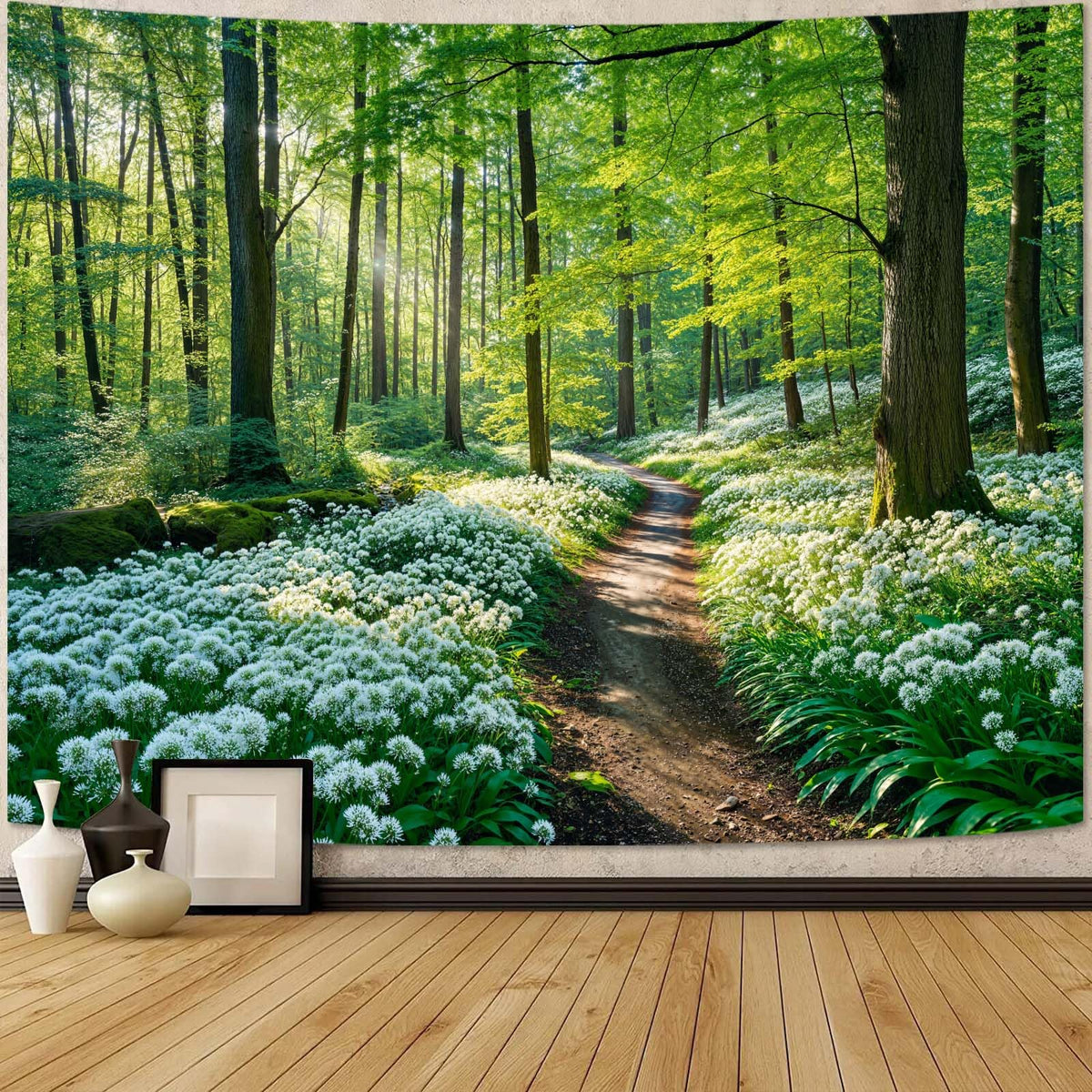 Zussun Nature Forest Tapestry Green Tree Wall Tapestry for Bedroom Aesthetic Plant Stream Pool Landscape Small Tapestries Wall Hanging for Dorm Living Room Decor 48 x 36 Inch