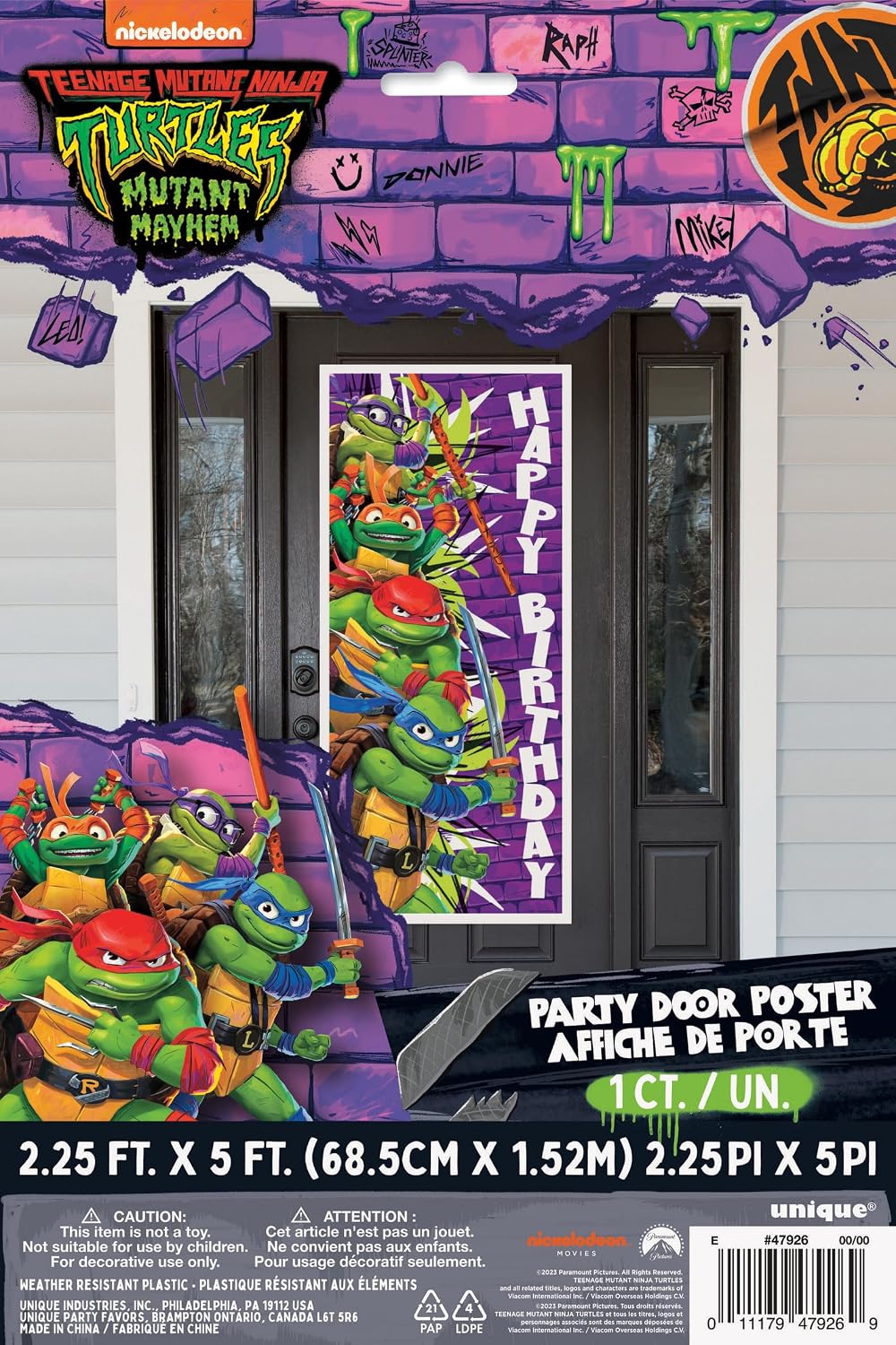 Teenage Mutant Ninja Turtles Birthday Door Poster - 27" x 60", 1 Count | Eye-catching Party Decoration for Kid's Parties