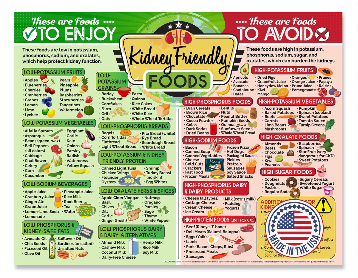Kidney Friendly Food List Chart Magnet – Renal Diet & Kidney Disease
